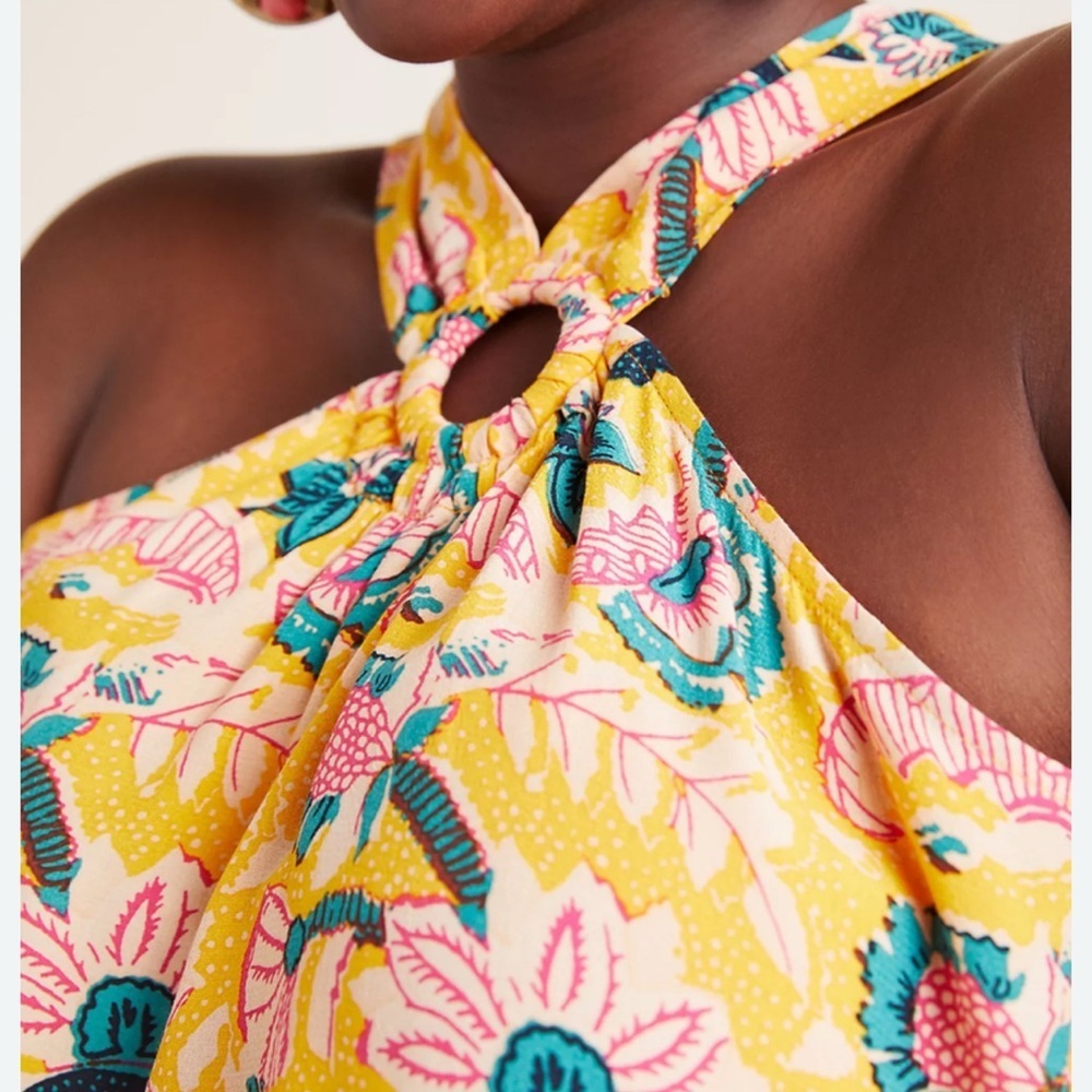 Maeve Anthropologie Floral Halter Top with Keyhole Detail